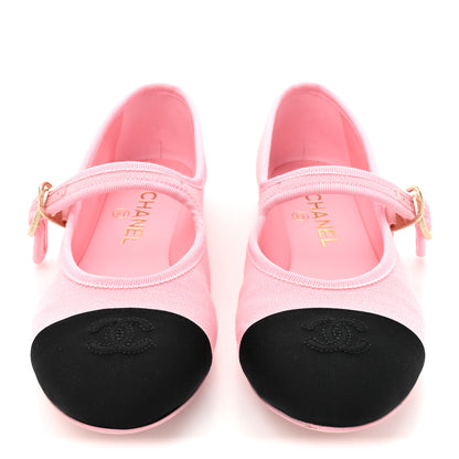 Chanel Fabric Grosgrain Mary Jane Flats 37 Light Pink Black 3 of 9