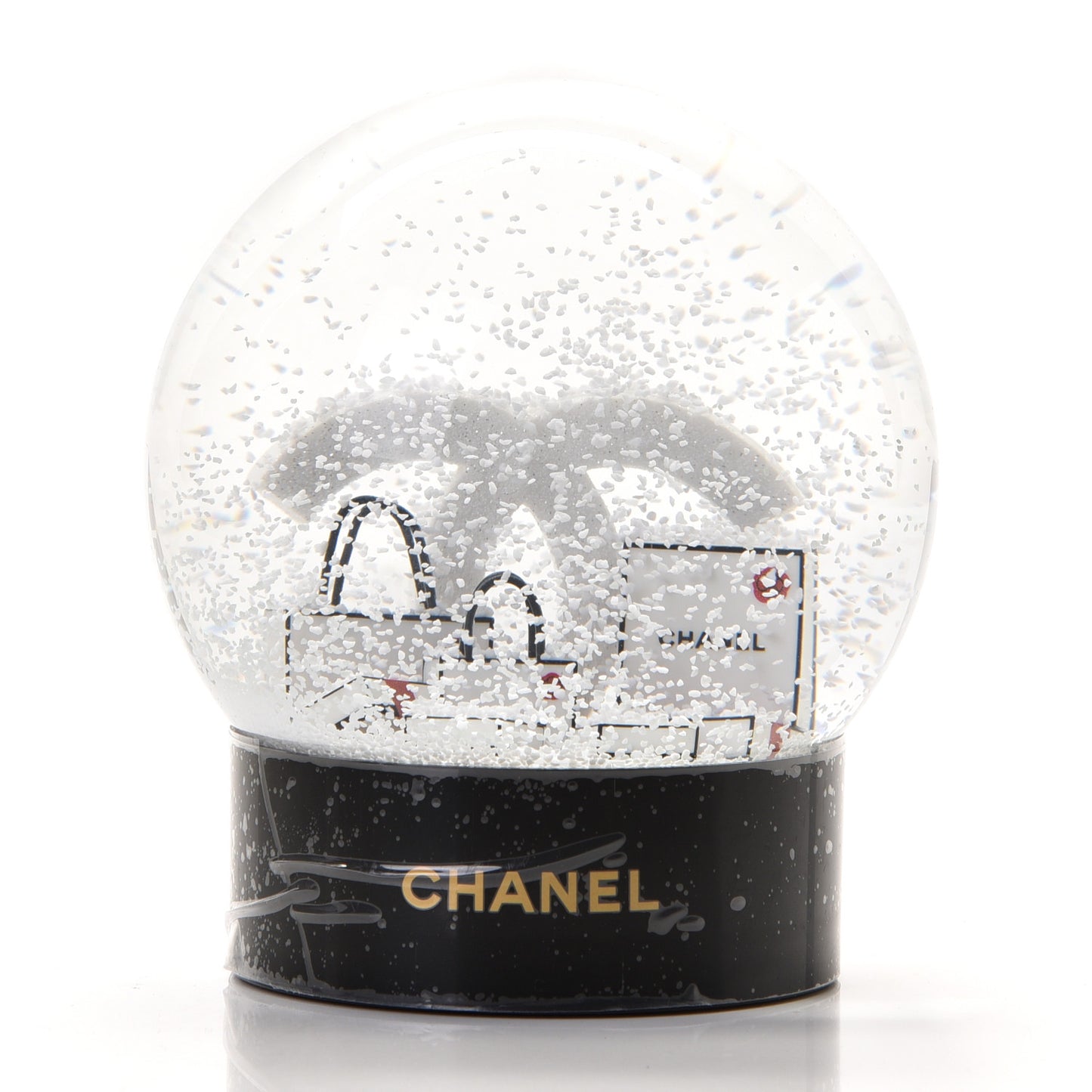 Glass CC Shopping Bag Snow Globe
