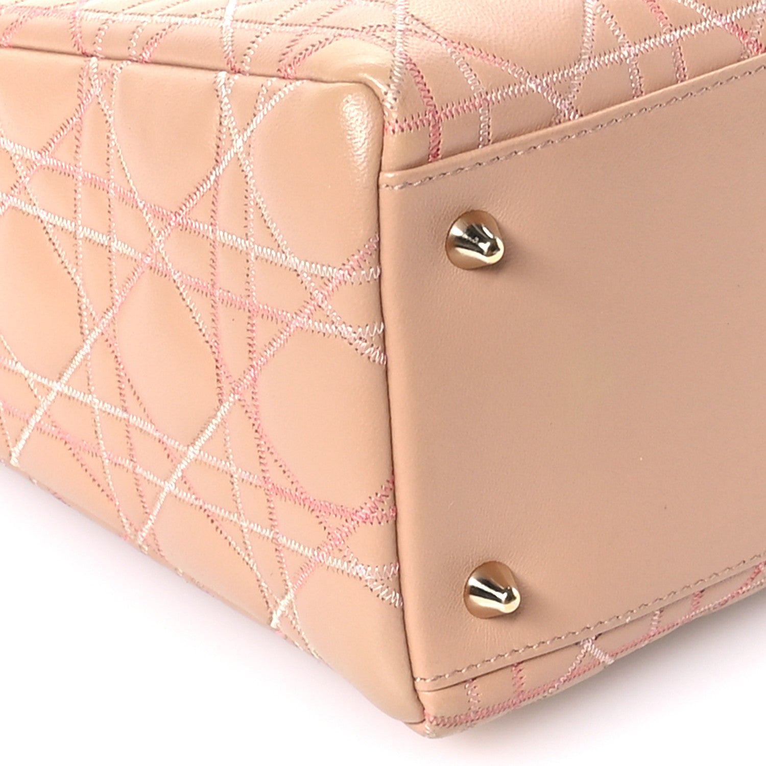 Christian Dior Lambskin Cannage Contrast Stitch Medium Lady Dior Beige 9 of 10