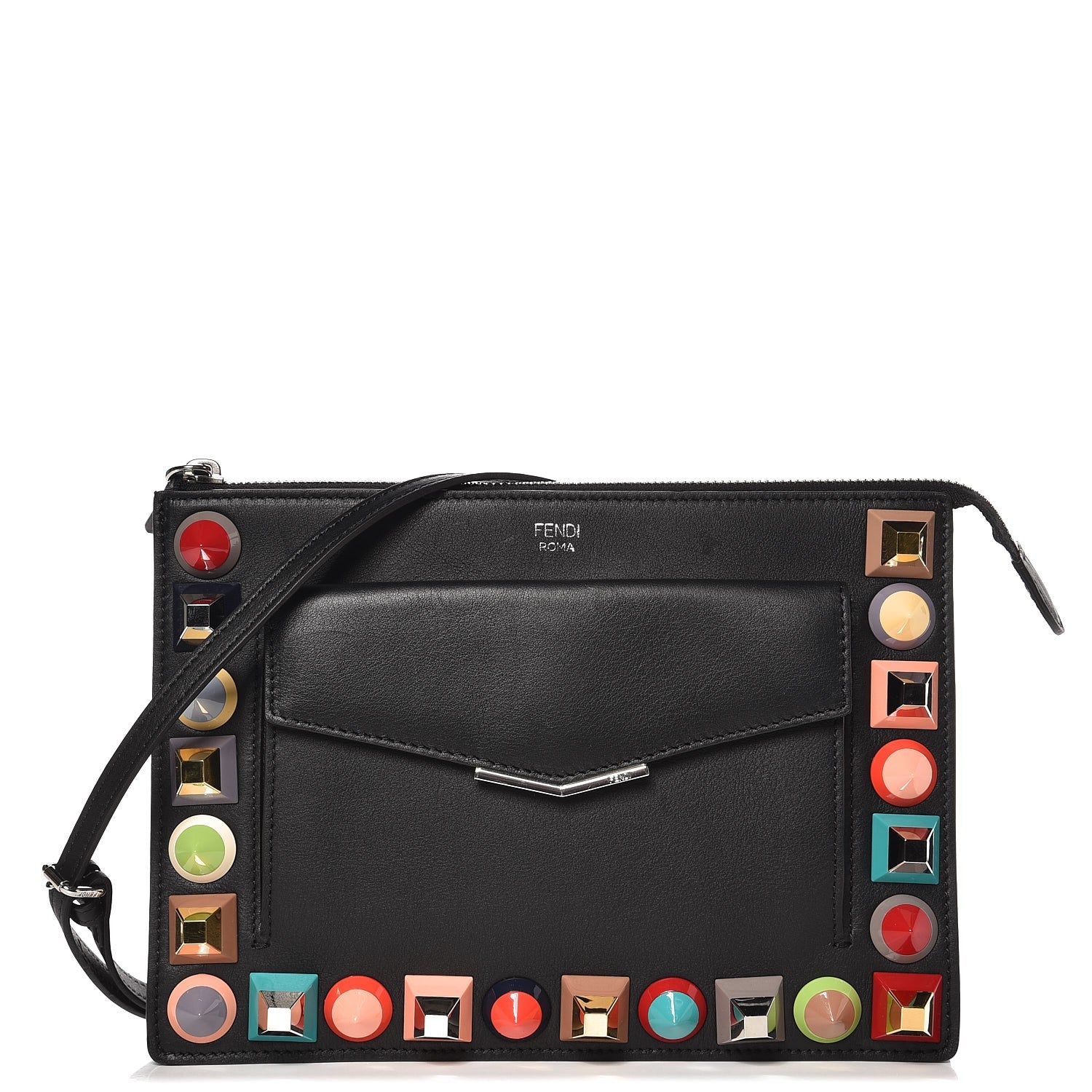 Fendi Vitello Dolce Studded Mini 2Jours Pouch Black Multicolor 1 of 15