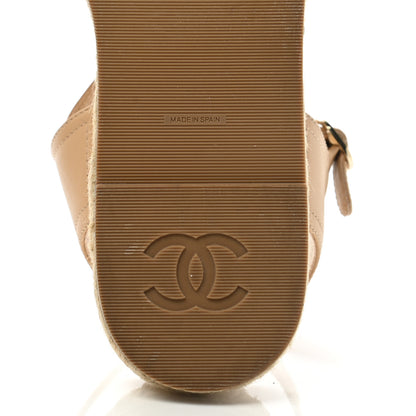 Chanel Lambskin Cap Toe CC Espadrille Sandals 40 Beige Black 6 of 9