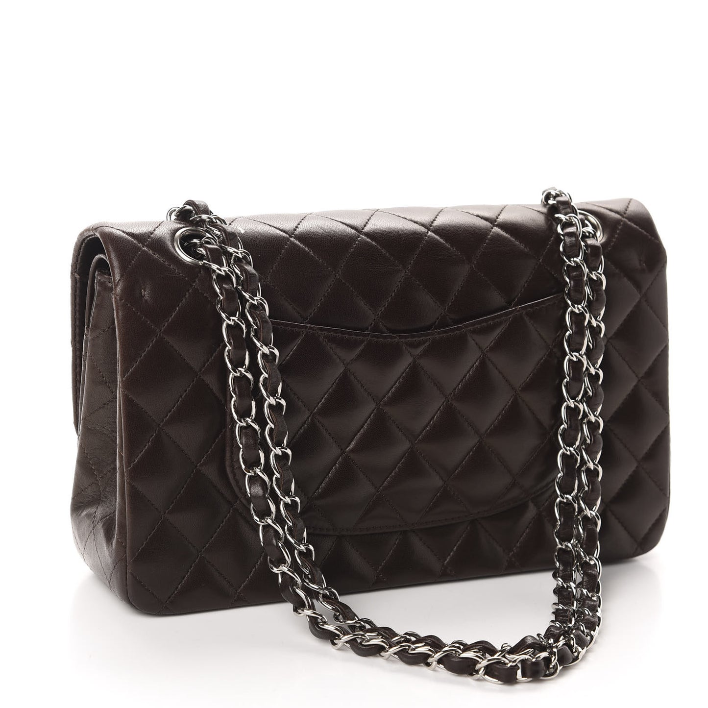 Lambskin Quilted Medium Double Flap Dark Brown