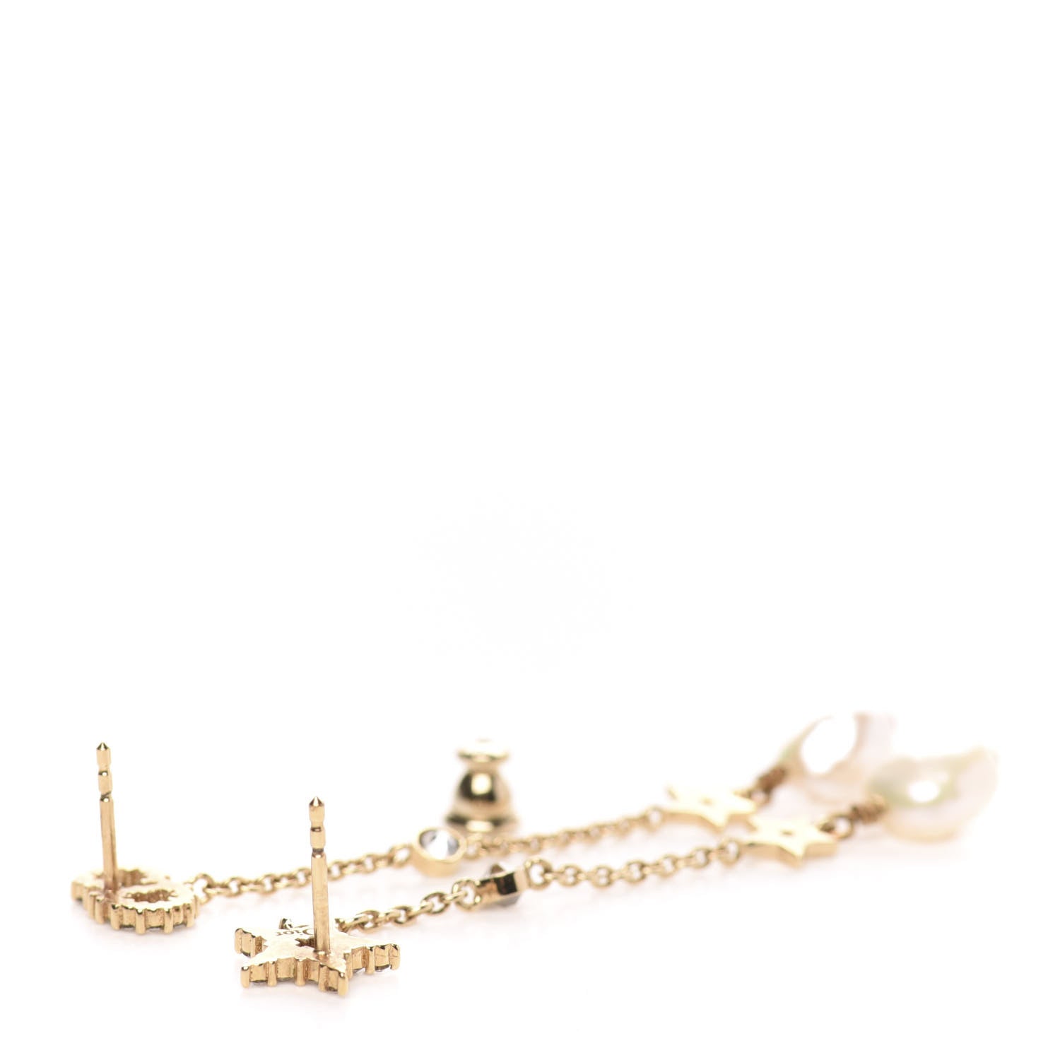 Christian Dior Pearl Crystal Shiny-D Dangle Chain Earrings Gold 3 of 3