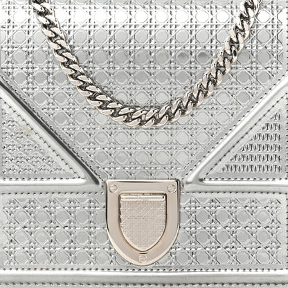 Christian Dior Metallic Patent Micro-Cannage Diorama Wallet on Chain Pouch Silver 7 of 14