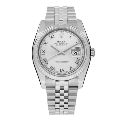 Rolex Stainless Steel 18K White Gold 36mm Oyster Perpetual Datejust Watch Silver Roman 116234 1 of 5