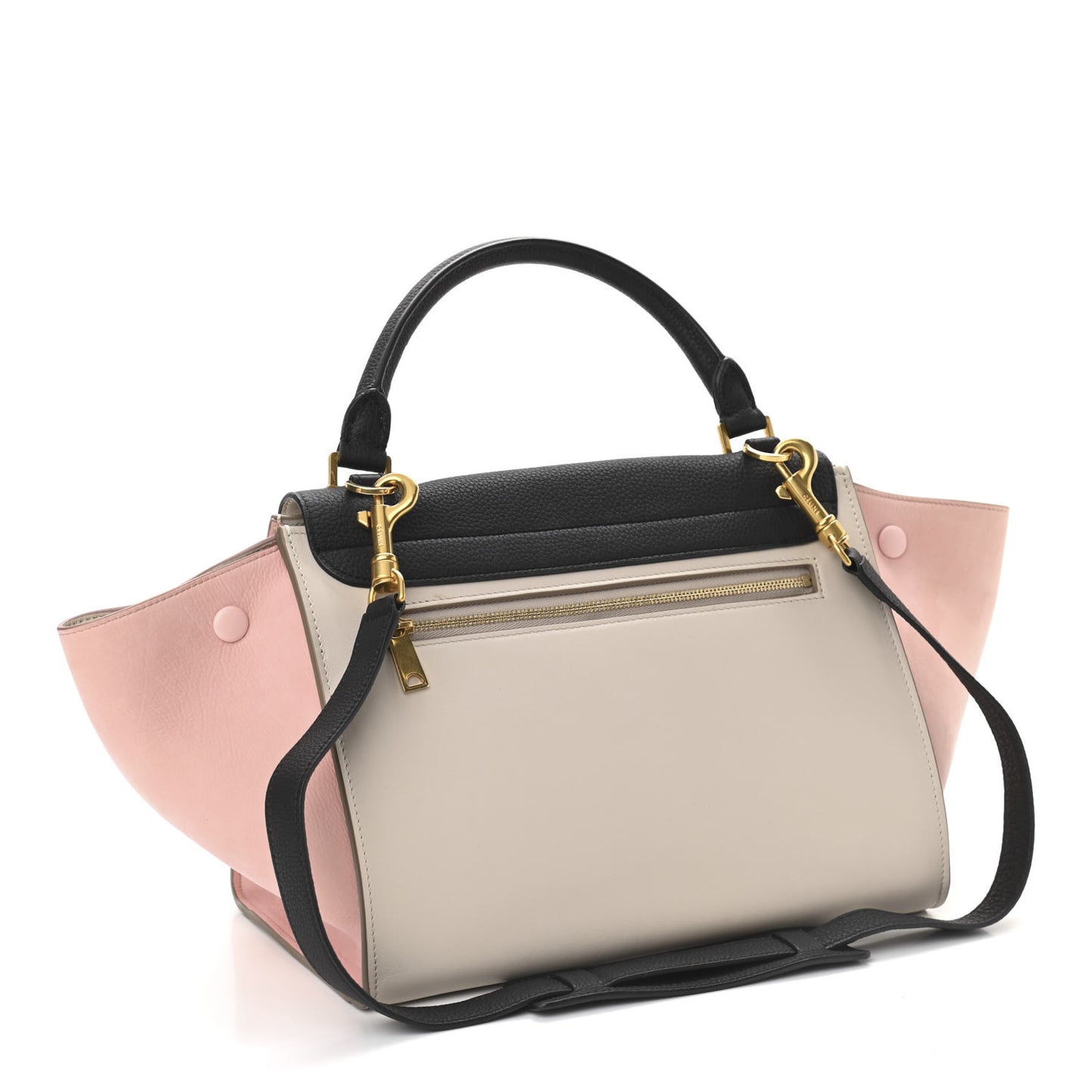 Textured Calfskin Suede Small Tri-Color Trapeze Black