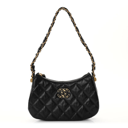 Chanel Crumpled Calfskin Quilted Braided CC Small Hobo Black 1 of 9