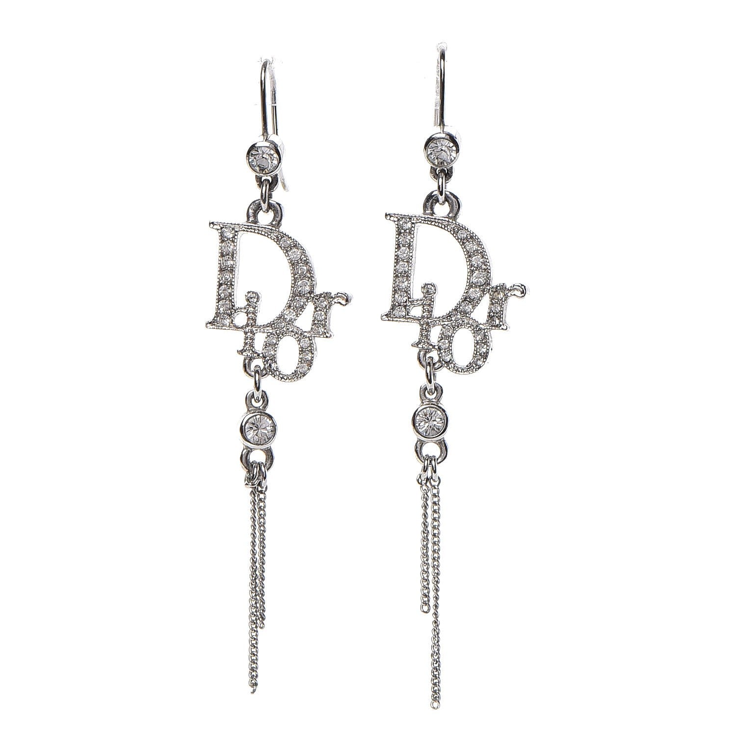 Christian Dior Crystal Signature Drop Earrings Silver 1 of 3
