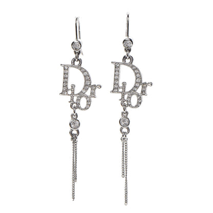Christian Dior Crystal Signature Drop Earrings Silver 1 of 3