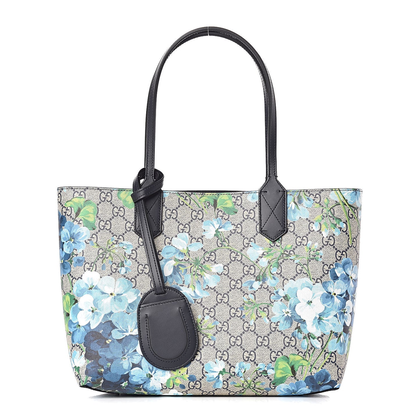 GG Supreme Monogram Blooms Small Reversible Tote Beige Blue Navy