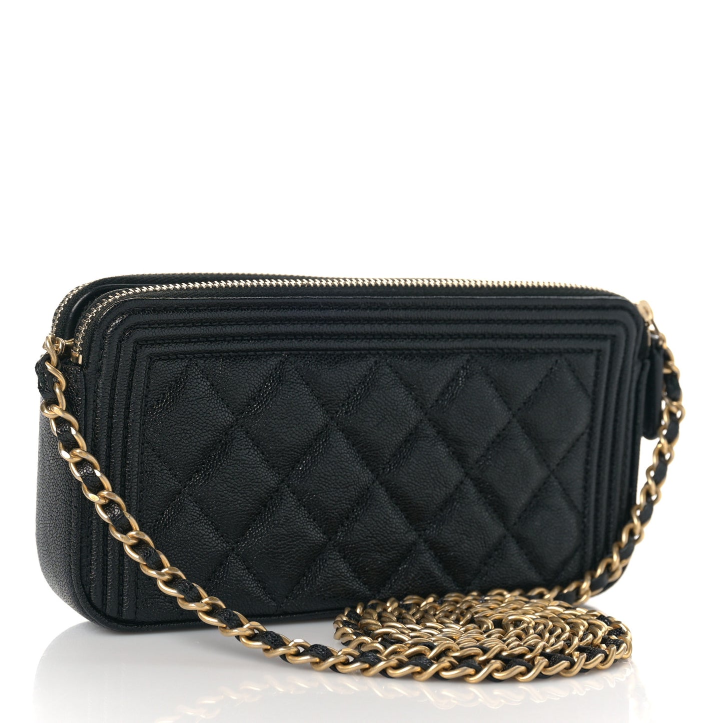Caviar Quilted Small Boy Clutch With Chain Black