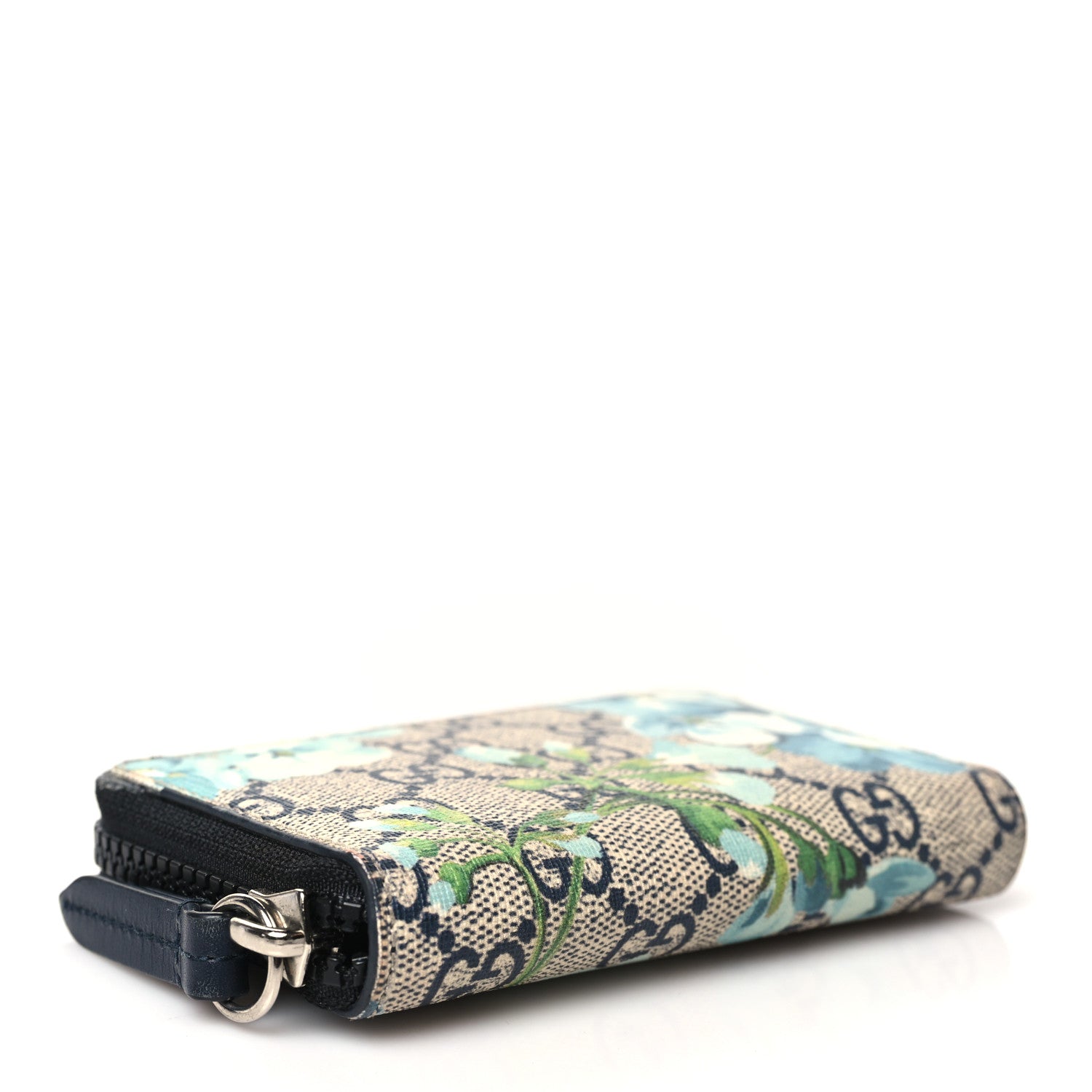 Gucci GG Supreme Monogram Blooms Zip Around Card Case Wallet Beige Blue Navy 4 of 11