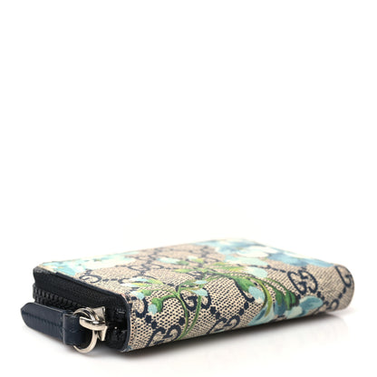 Gucci GG Supreme Monogram Blooms Zip Around Card Case Wallet Beige Blue Navy 4 of 11