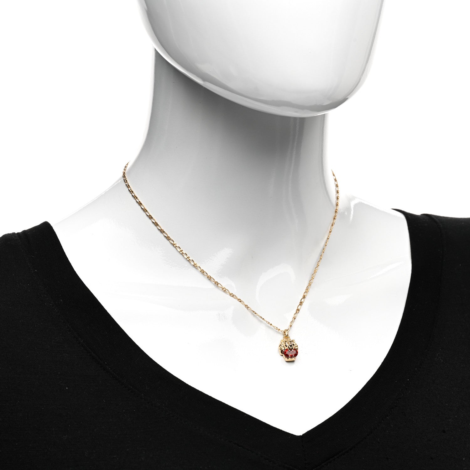 Gucci 18K Yellow Gold Diamond Fire Opal Lion Head Necklace 2 of 4