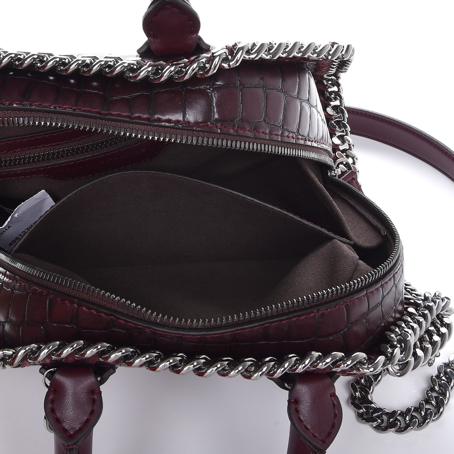 Stella McCartney Faux Leather Crocodile Embossed Mini Falabella Box Top Handle Bag Burgundy 9 of 9