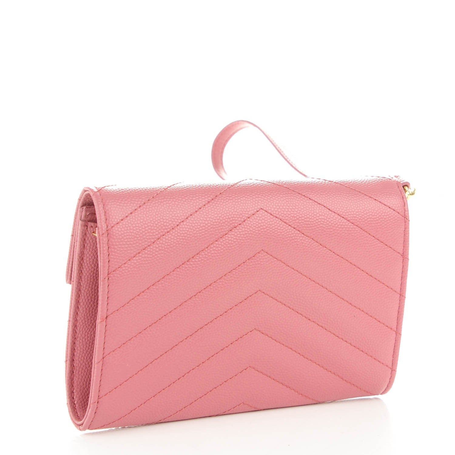 Saint Laurent Grain De Poudre Matelasse Chevron Small Monogram Flap Wallet Old Rose 3 of 8