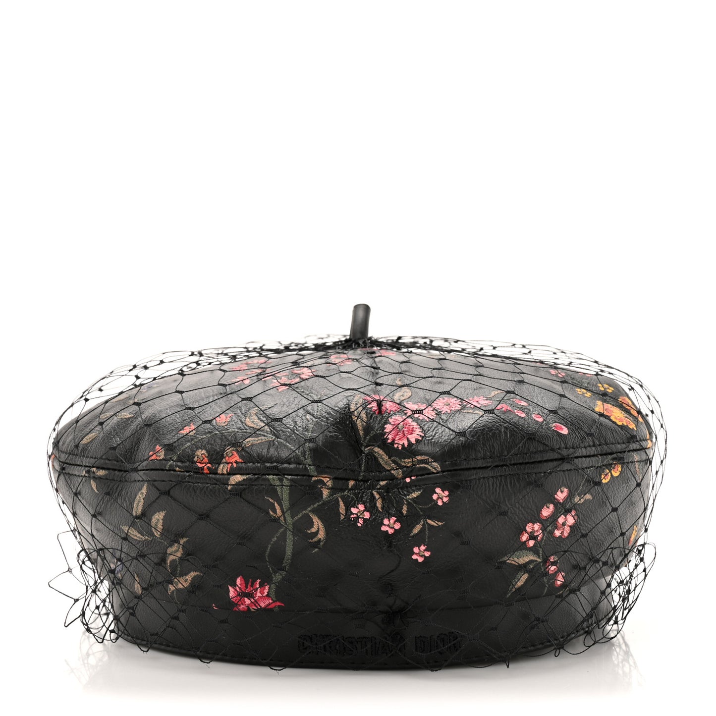 Lambskin Petites Fleurs Arty Beret Cap With Veil 58 Black