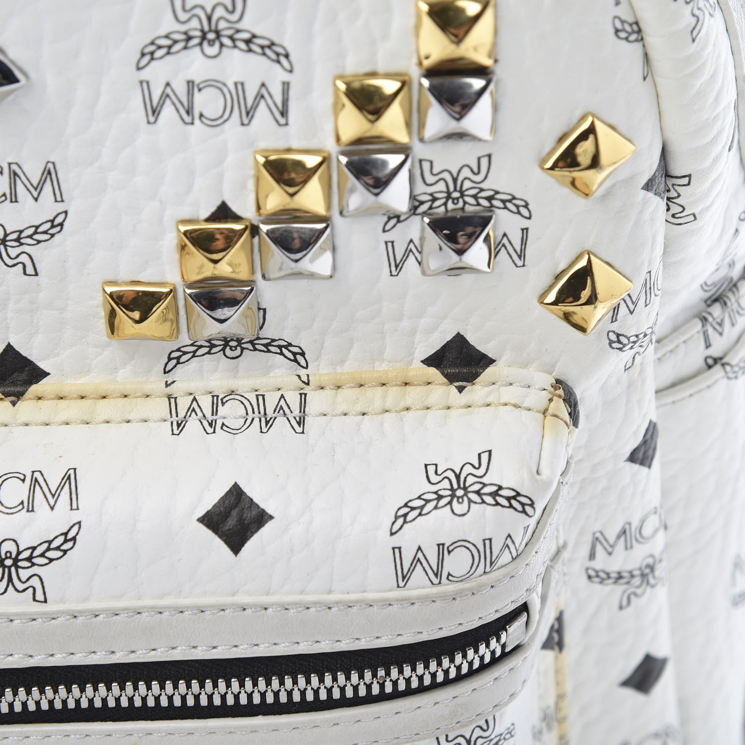 MCM Visetos Studded Small Stark M Backpack White 14 of 16