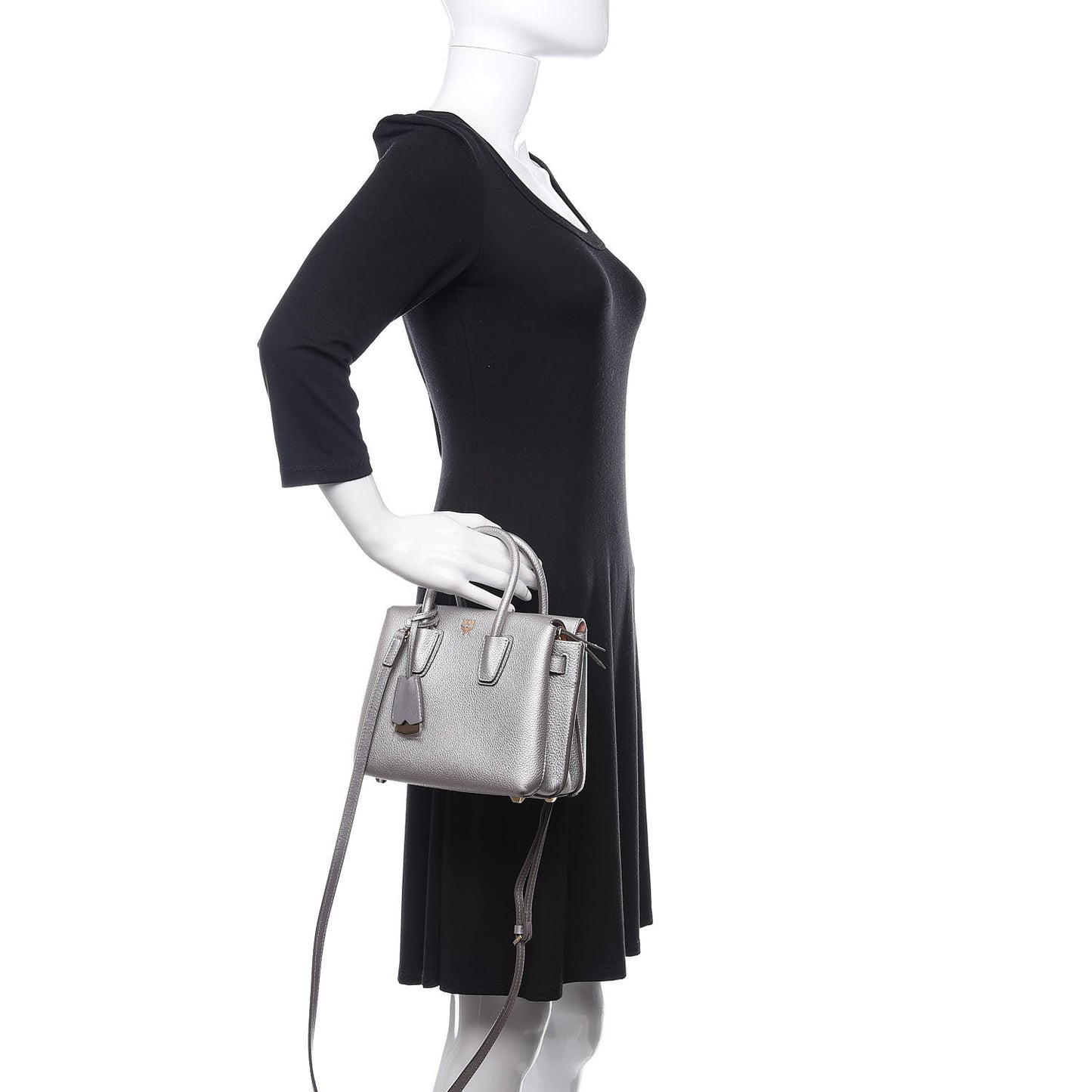 Metallic Grained Calfskin Mini Milla Tote Spike Silver