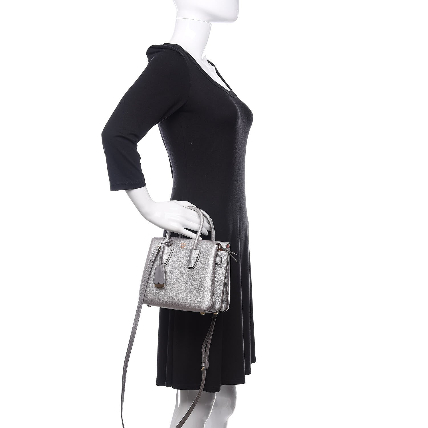MCM Metallic Grained Calfskin Mini Milla Tote Spike Silver 3 of 11