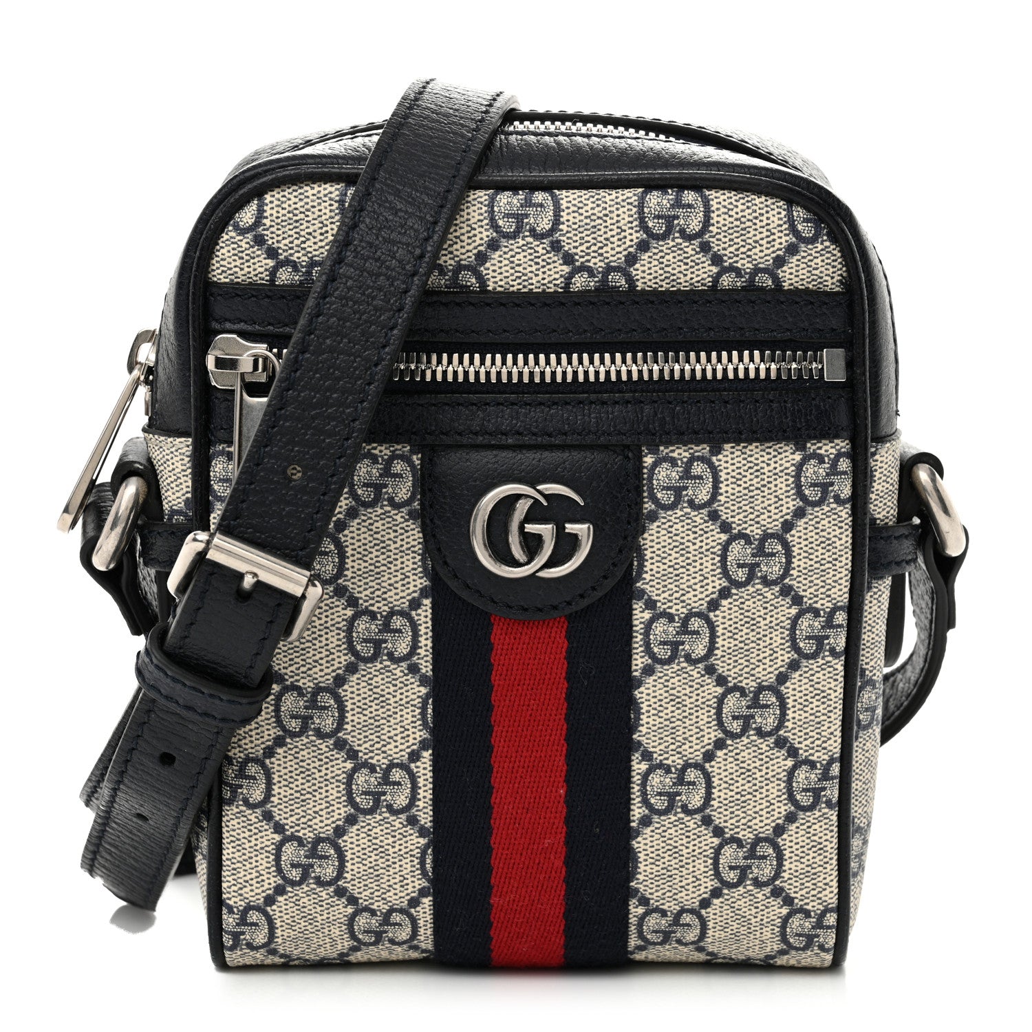 Gucci GG Supreme Monogram Textured Calfskin Web Mini Ophidia Messenger Beige Blue 1 of 10
