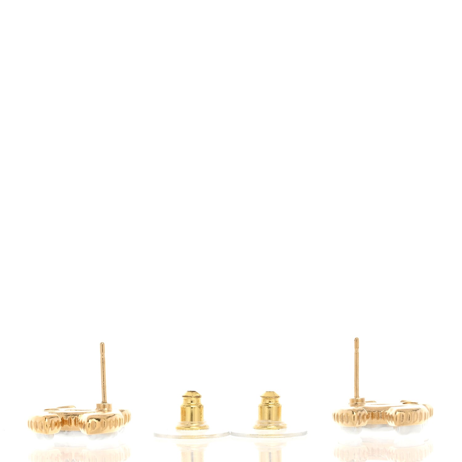 Chanel Metal Enamel CC Earrings Gold White 3 of 5