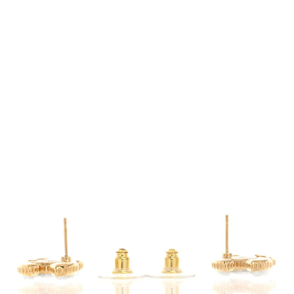 Chanel Metal Enamel CC Earrings Gold White 3 of 5