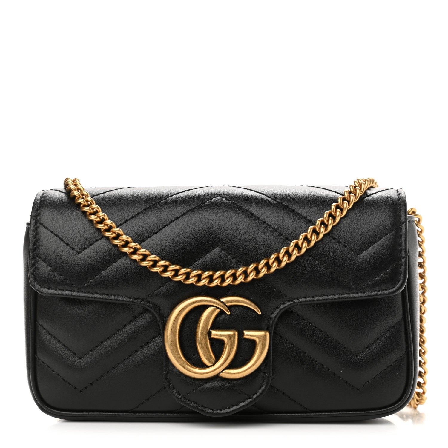Gucci Calfskin Matelasse Super Mini GG Marmont Shoulder Bag Black 1 of 10