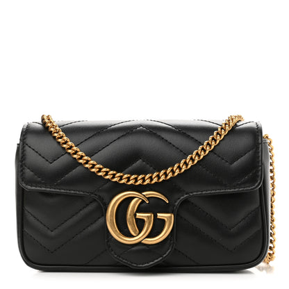 Gucci Calfskin Matelasse Super Mini GG Marmont Shoulder Bag Black 1 of 10
