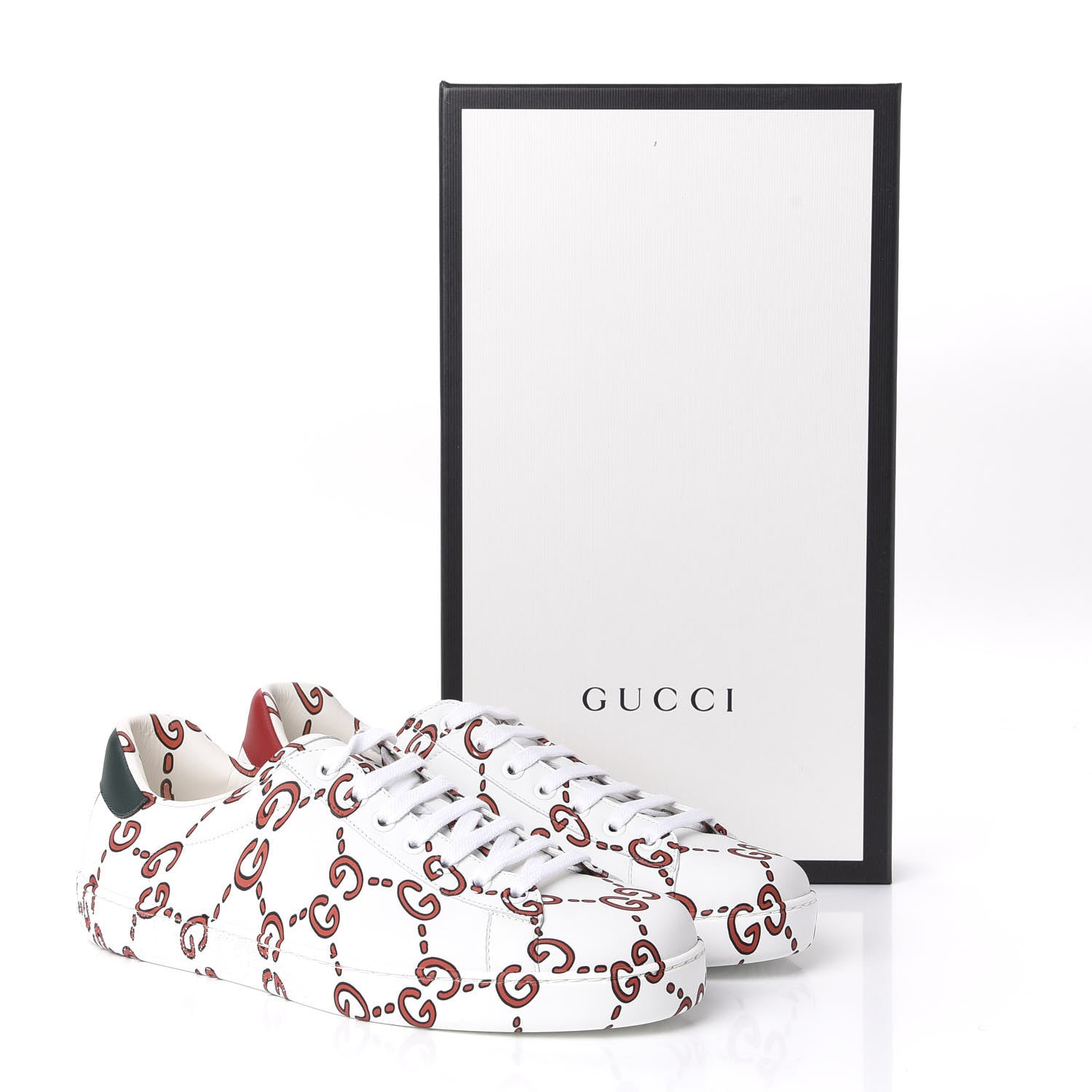 Gucci Calfskin GucciGhost Print Mens Ace Sneakers 8 White Hibiscus Red 10 of 10