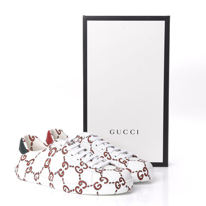 Gucci Calfskin GucciGhost Print Mens Ace Sneakers 8 White Hibiscus Red 10 of 10