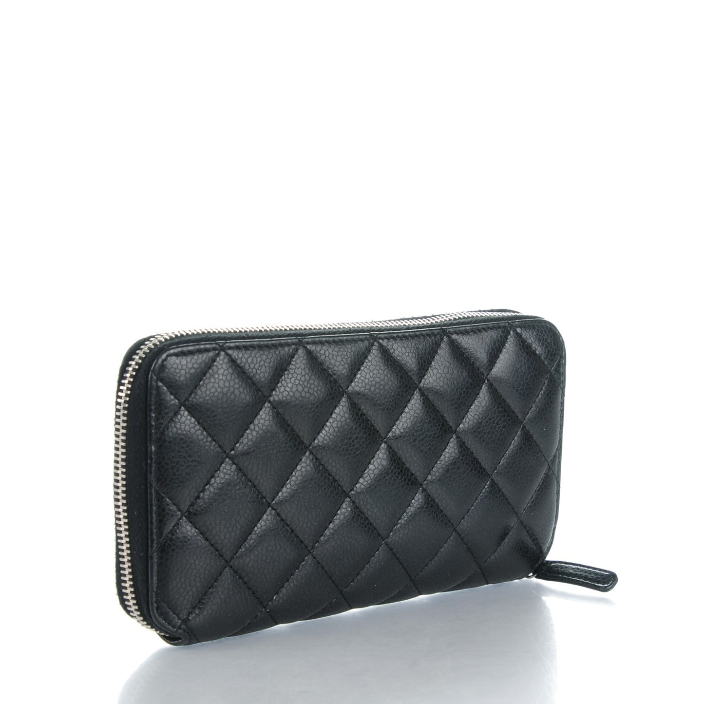 Glazed Caviar Quilted Large Zip Around Wallet Black