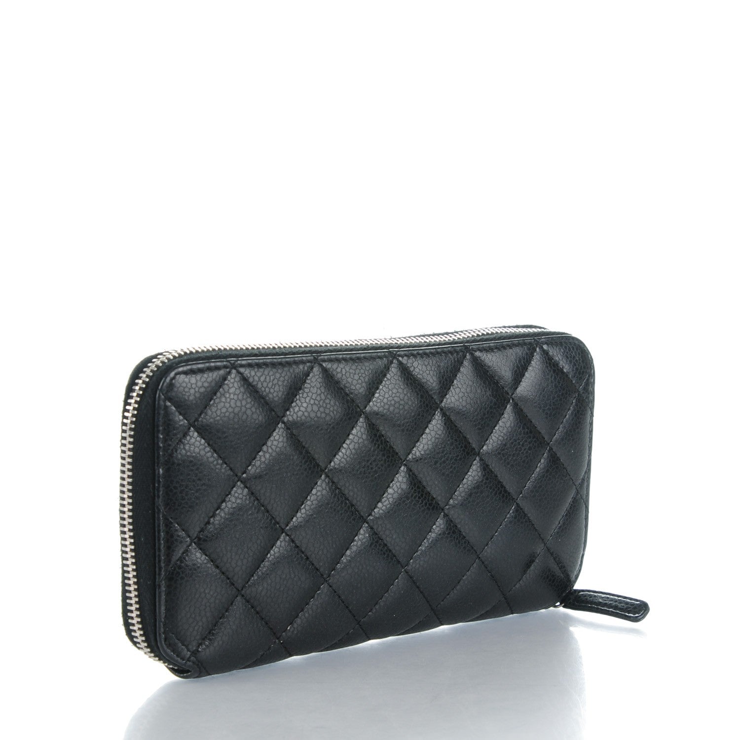 Chanel Glazed Caviar Quilted Large Zip Around Wallet Black 3 of 8
