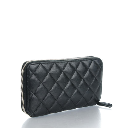 Chanel Glazed Caviar Quilted Large Zip Around Wallet Black 3 of 8