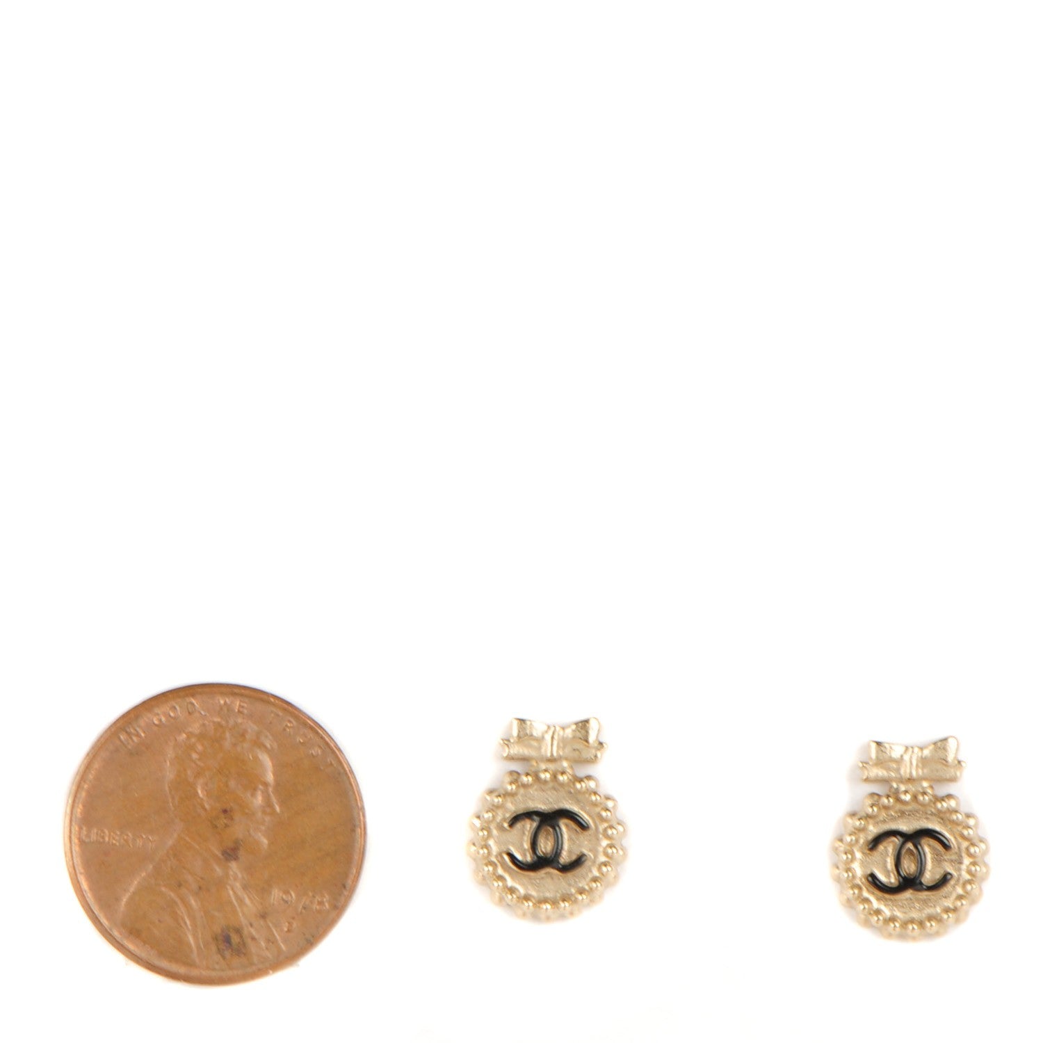Chanel Enamel CC Ribbon Earrings Black Gold 2 of 4
