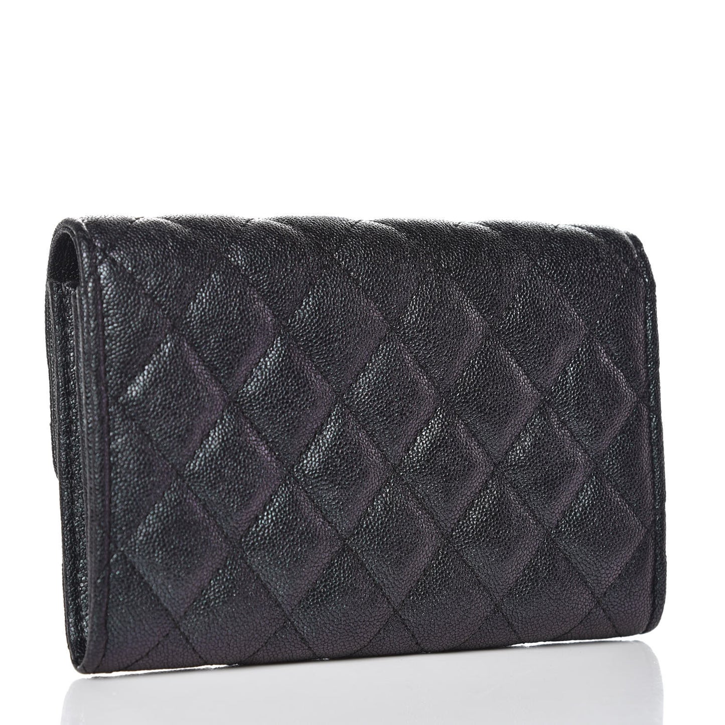 Iridescent Caviar Quilted Medium Flap Wallet Black