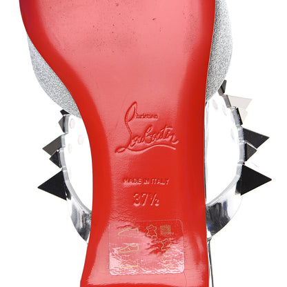 Christian Louboutin Mini Glitter Planet Choc Flat Mules 37.5 Silver 7 of 9