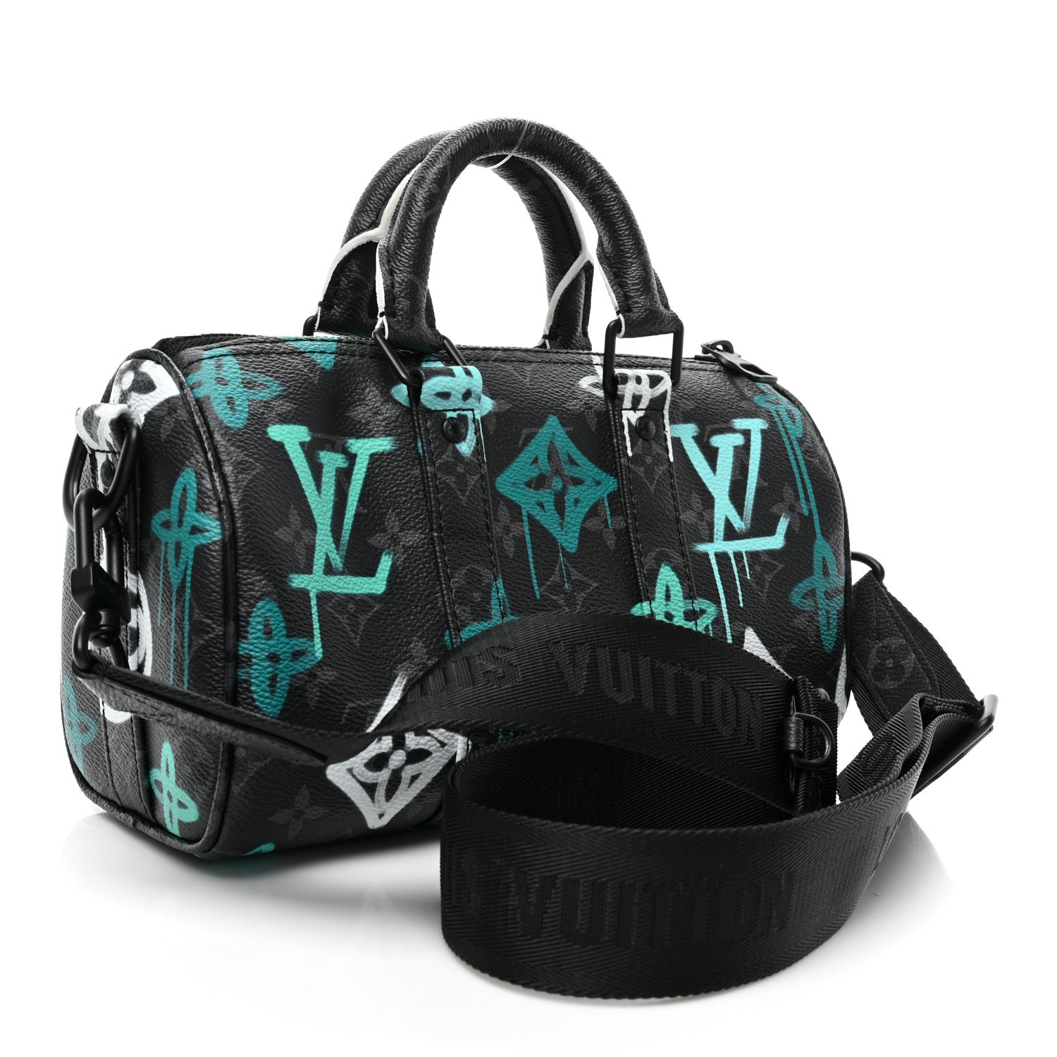 Louis Vuitton Monogram Eclipse LV Graffiti Keepall Bandouliere 25 Green Lights 3 of 8