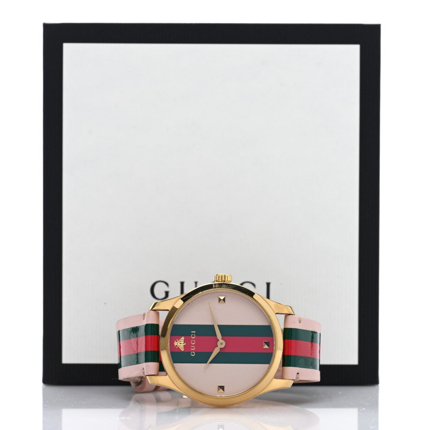 Stainless Steel Calfskin 38mm G-Timeless Stripe Web Quartz Watch Pink