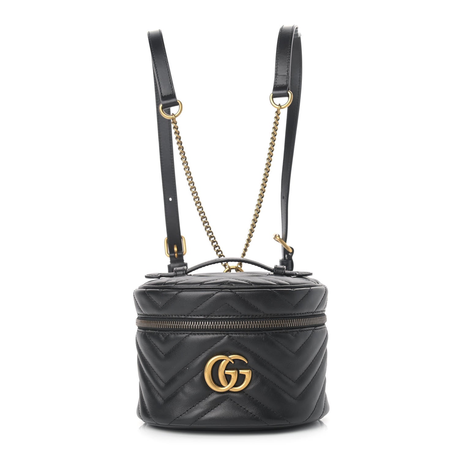 Gucci Calfskin Matelasse Mini GG Marmont Round Backpack Black 1 of 16