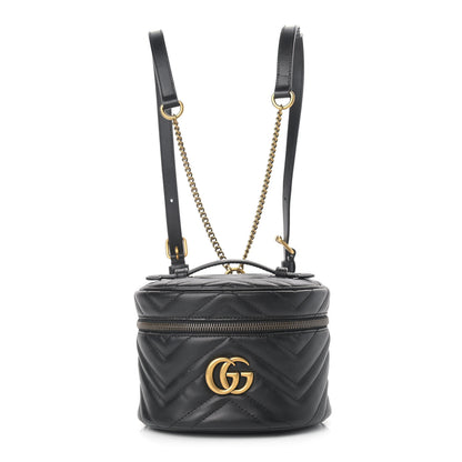 Gucci Calfskin Matelasse Mini GG Marmont Round Backpack Black 1 of 16