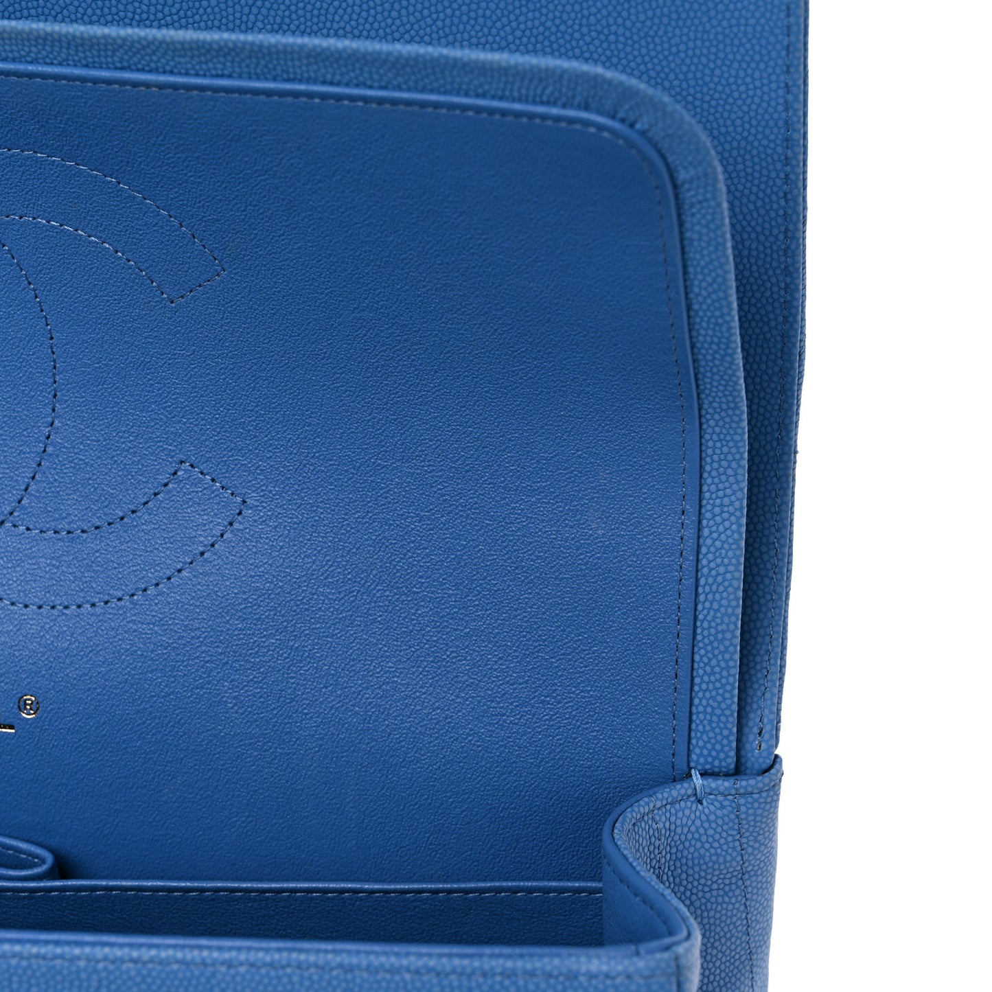 Caviar Flat Chevron Quilted Jumbo Double Flap Blue