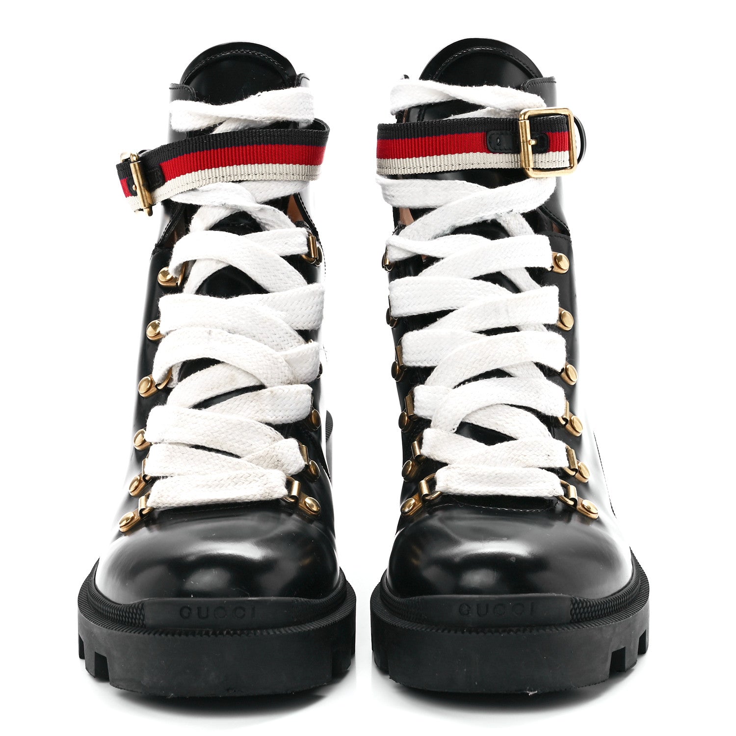 Gucci Calfskin Sylvie Web Womens Lace Up Combat Boots 40.5 Black 2 of 8