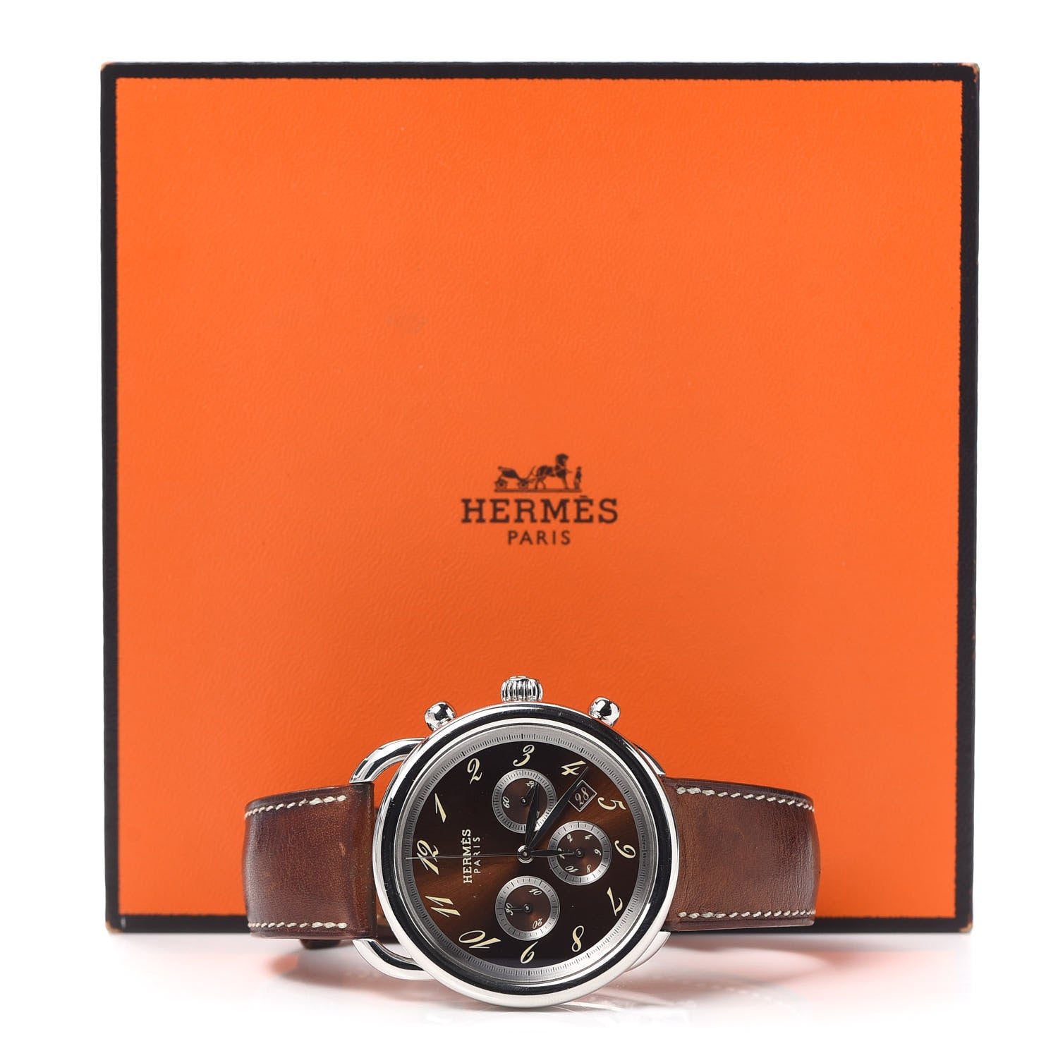 Hermes Stainless Steel Barenia 43mm Arceau Automatic Watch Fauve 7 of 7
