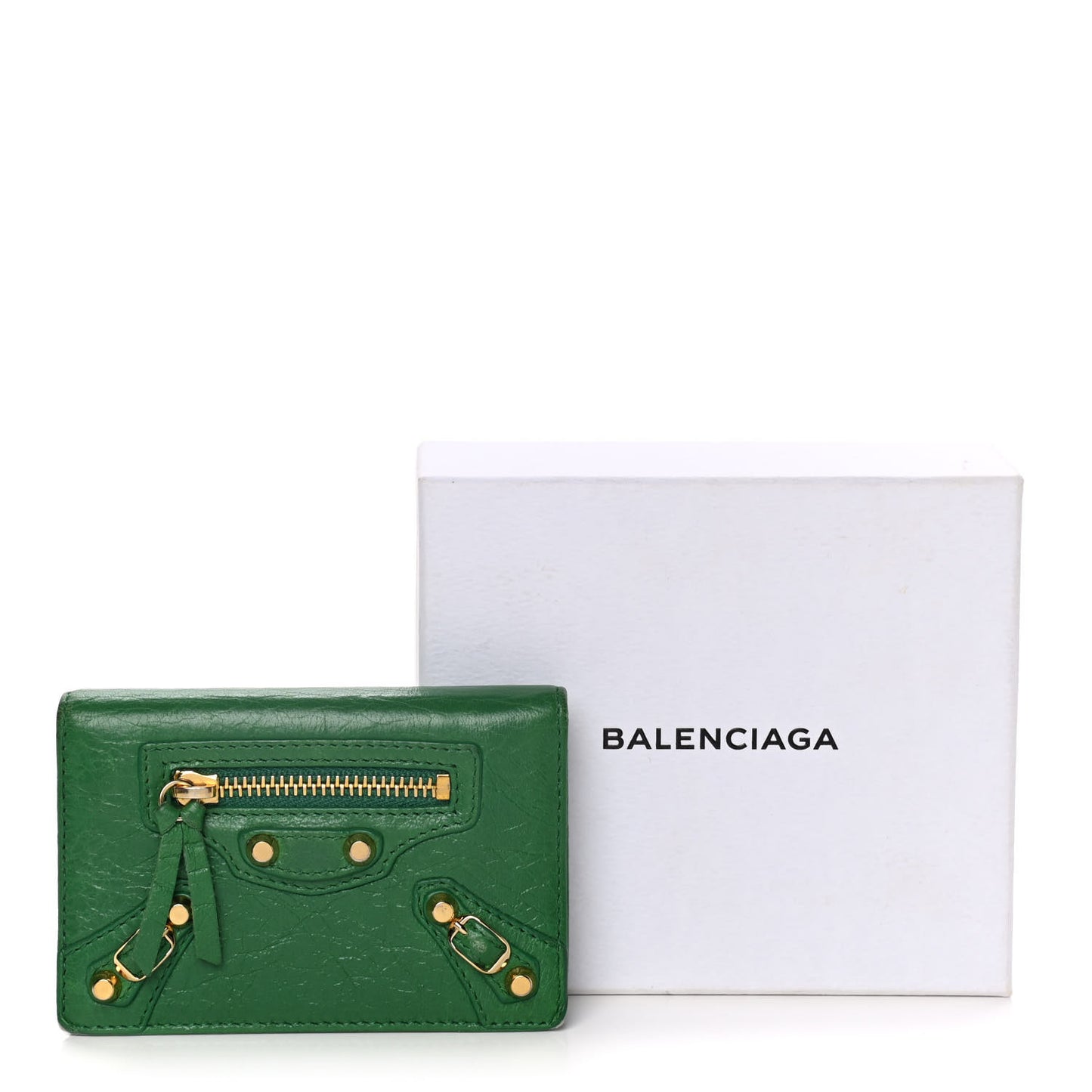 Agneau Arena Classic Gold Hardware Mini Wallet Vert Trefle