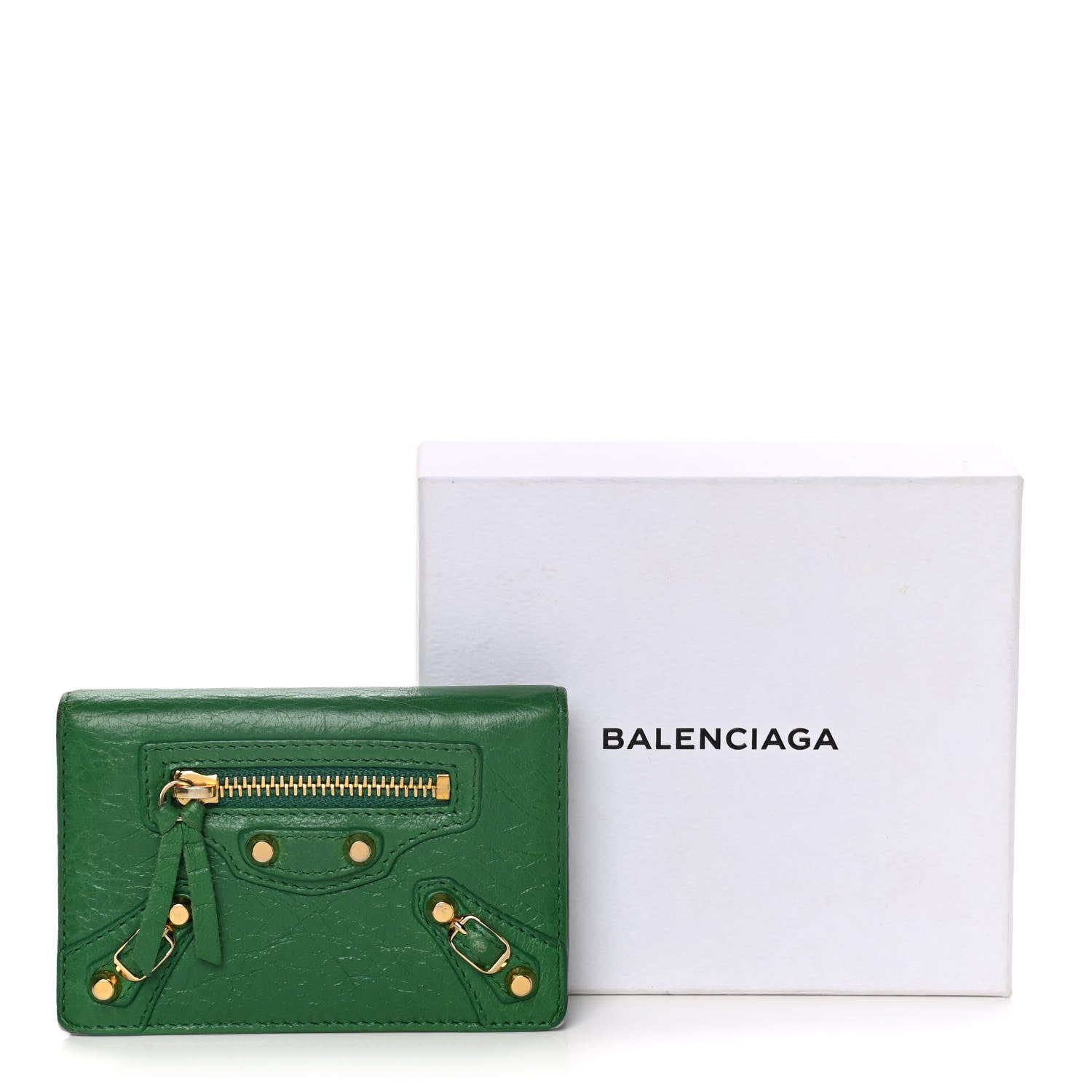 Balenciaga Agneau Arena Classic Gold Hardware Mini Wallet Vert Trefle 18 of 18