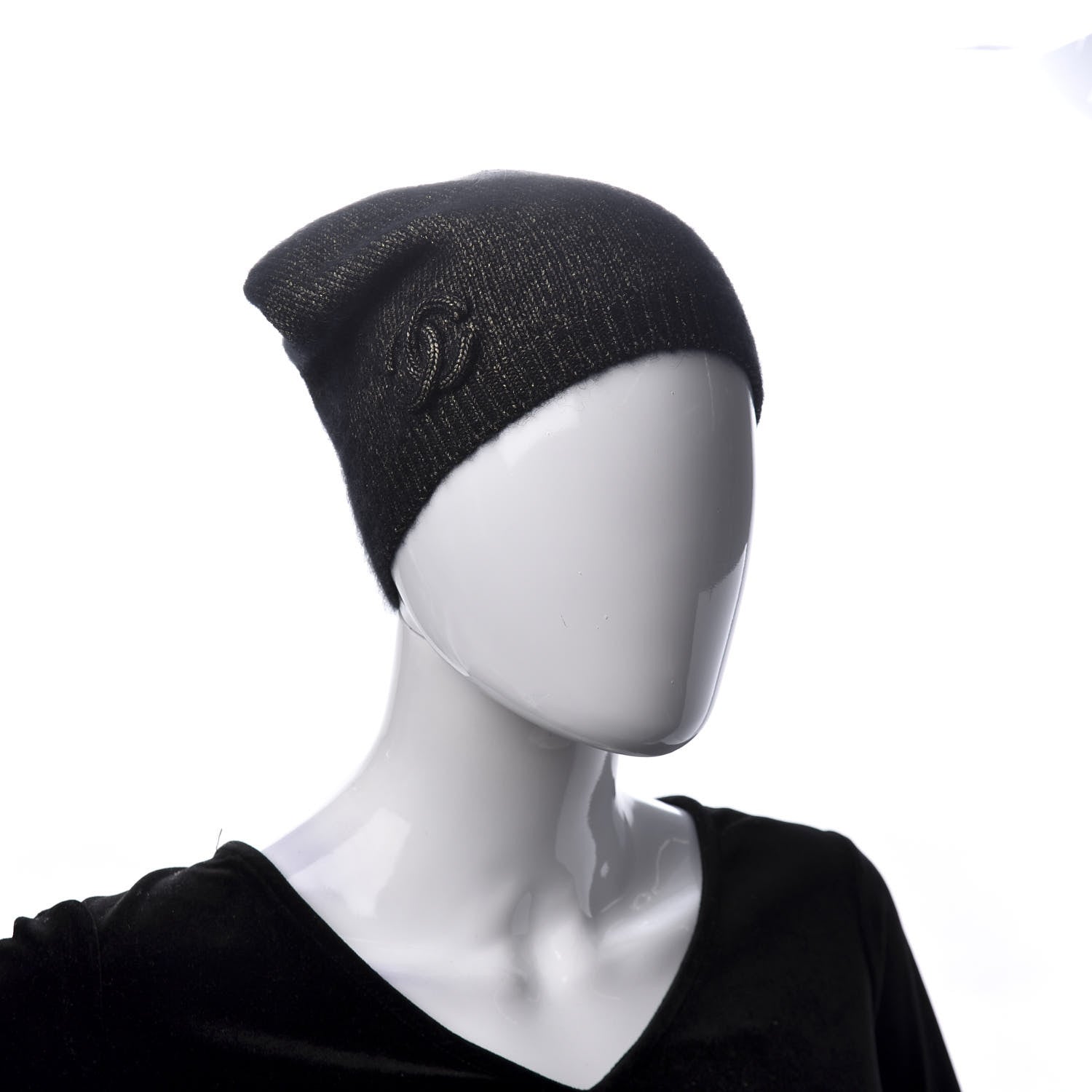 Chanel Cashmere Blend CC Beanie Hat Dark Grey 2 of 4
