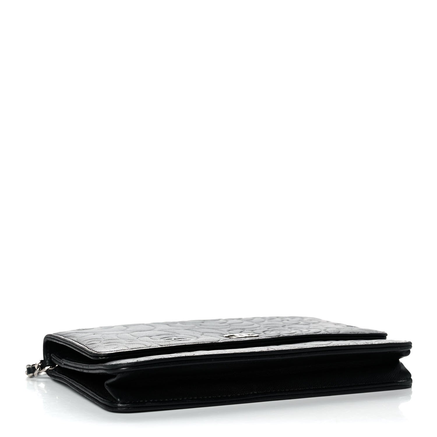 Chanel Lambskin Camellia Embossed Wallet on Chain WOC Black 4 of 10