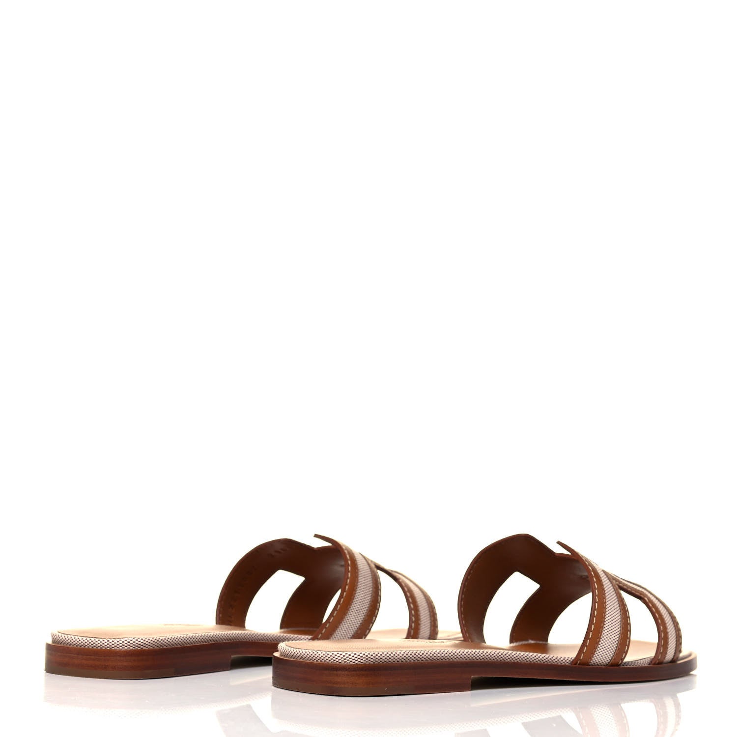 Hermes Calfskin Canvas Oran Sandals 37.5 Noisette Beige Dore 4 of 7