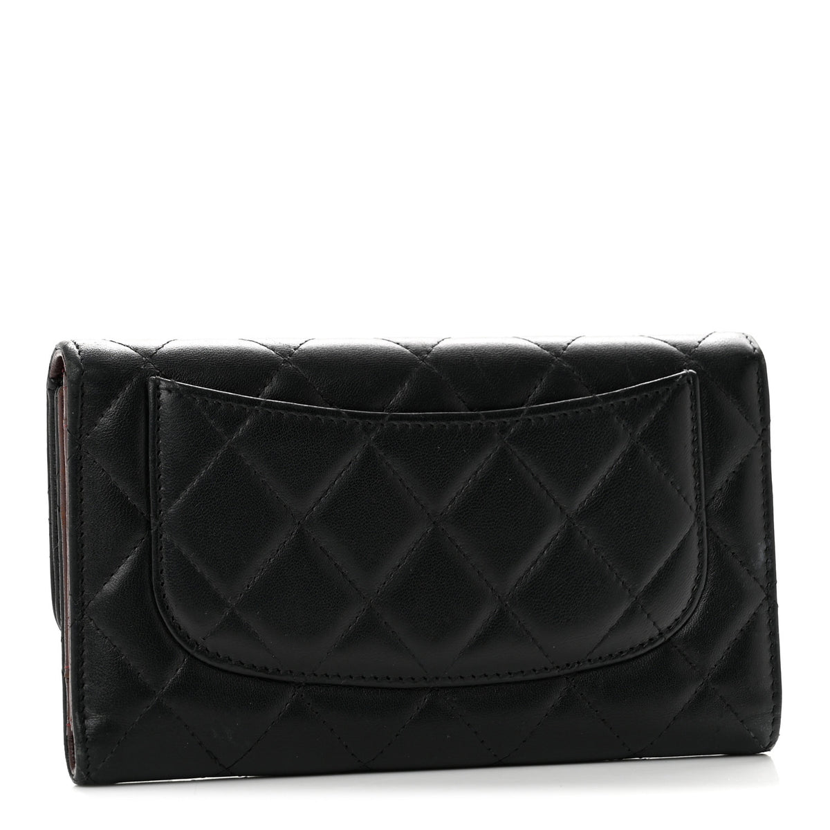 Lambskin Quilted Large Gusset Flap Wallet Black